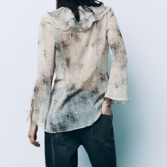 Zara Ruffled Animal Print Blouse - Picture 2 of 9